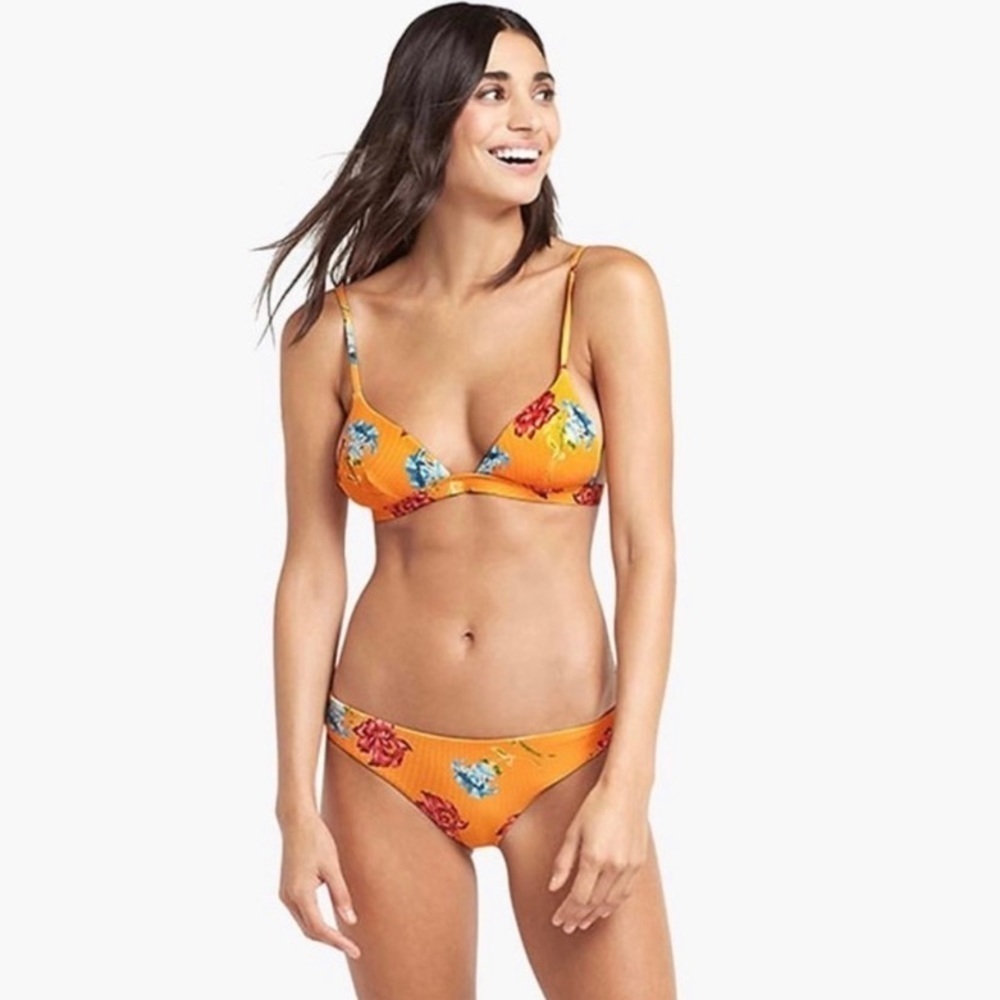 Onia || Floral Ribbed Bikini Set Orange Gold